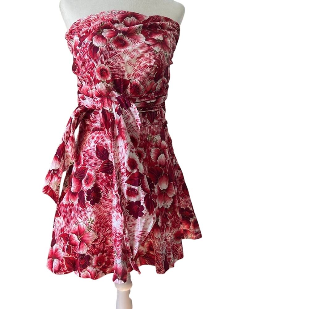 Floral Strapless mini dress wrap Hand made cotton bespoke - Picture 6 of 10